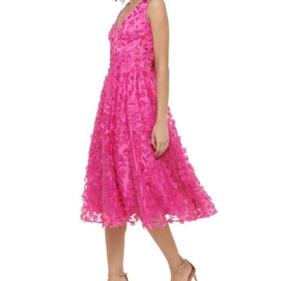 Eliza J Women's Sleeveless V-Neck Fit & Flare Pink Midi Dress - Picture 3 of 13